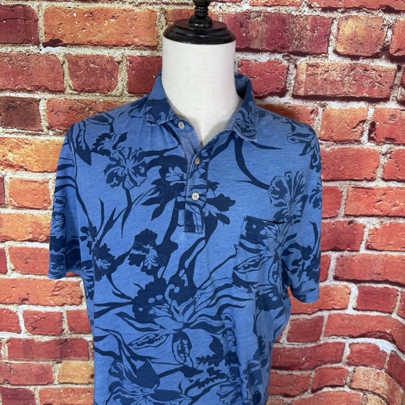 johnnie-O Hangin Out Polo Shirt Mens Size XL Blue Cotton Short Sleeve Hawaiian - Picture 3 of 14